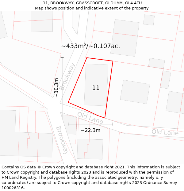 11, BROOKWAY, GRASSCROFT, OLDHAM, OL4 4EU: Plot and title map