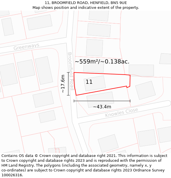11, BROOMFIELD ROAD, HENFIELD, BN5 9UE: Plot and title map