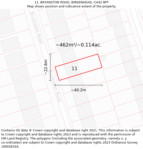 11, BRYANSTON ROAD, BIRKENHEAD, CH42 8PT: Plot and title map