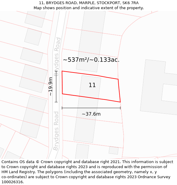 11, BRYDGES ROAD, MARPLE, STOCKPORT, SK6 7RA: Plot and title map