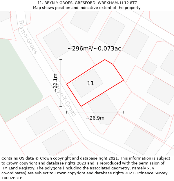 11, BRYN Y GROES, GRESFORD, WREXHAM, LL12 8TZ: Plot and title map