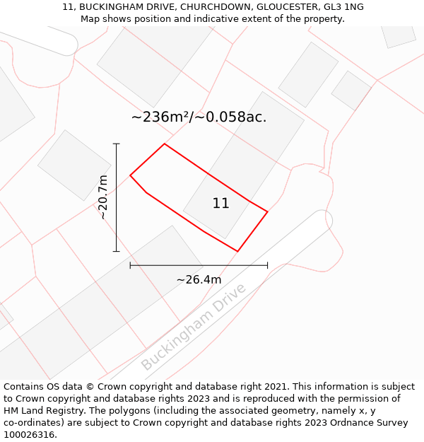 11, BUCKINGHAM DRIVE, CHURCHDOWN, GLOUCESTER, GL3 1NG: Plot and title map