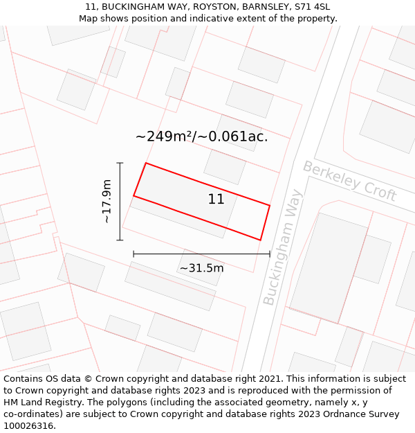 11, BUCKINGHAM WAY, ROYSTON, BARNSLEY, S71 4SL: Plot and title map