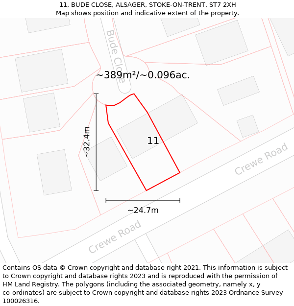 11, BUDE CLOSE, ALSAGER, STOKE-ON-TRENT, ST7 2XH: Plot and title map