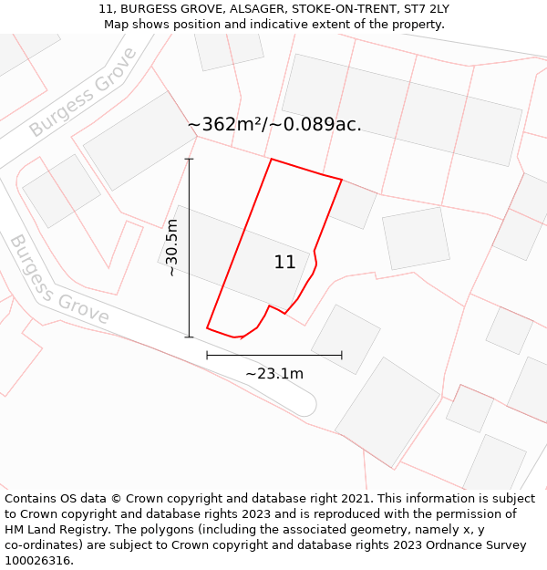 11, BURGESS GROVE, ALSAGER, STOKE-ON-TRENT, ST7 2LY: Plot and title map