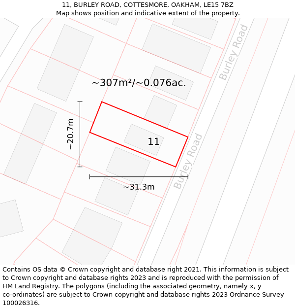 11, BURLEY ROAD, COTTESMORE, OAKHAM, LE15 7BZ: Plot and title map