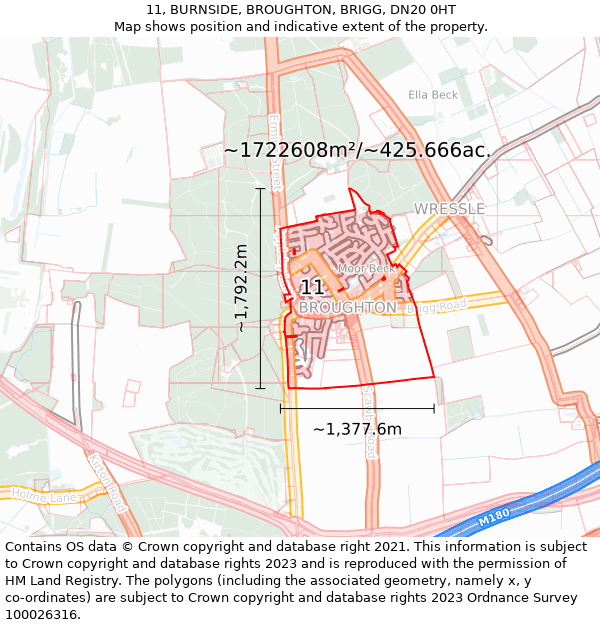 11, BURNSIDE, BROUGHTON, BRIGG, DN20 0HT: Plot and title map