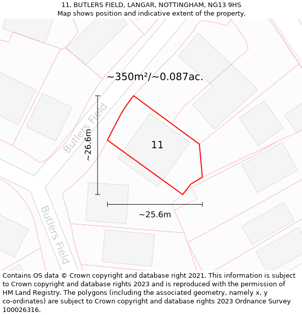 11, BUTLERS FIELD, LANGAR, NOTTINGHAM, NG13 9HS: Plot and title map