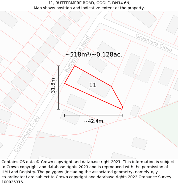 11, BUTTERMERE ROAD, GOOLE, DN14 6NJ: Plot and title map