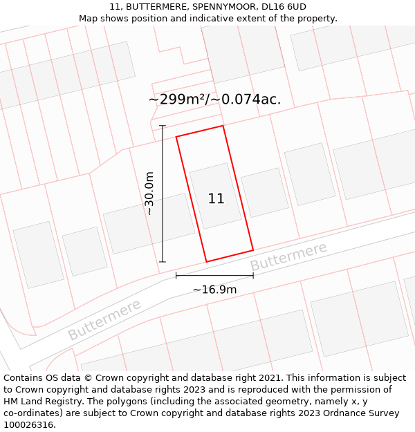 11, BUTTERMERE, SPENNYMOOR, DL16 6UD: Plot and title map