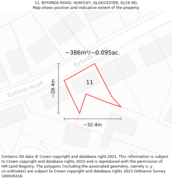 11, BYFORDS ROAD, HUNTLEY, GLOUCESTER, GL19 3EL: Plot and title map