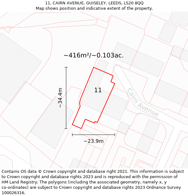 11, CAIRN AVENUE, GUISELEY, LEEDS, LS20 8QQ: Plot and title map