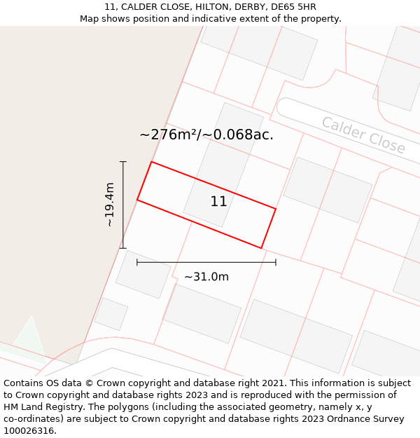 11, CALDER CLOSE, HILTON, DERBY, DE65 5HR: Plot and title map