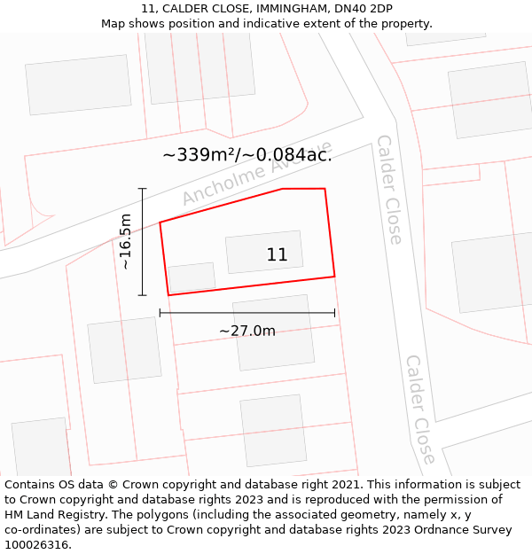 11, CALDER CLOSE, IMMINGHAM, DN40 2DP: Plot and title map