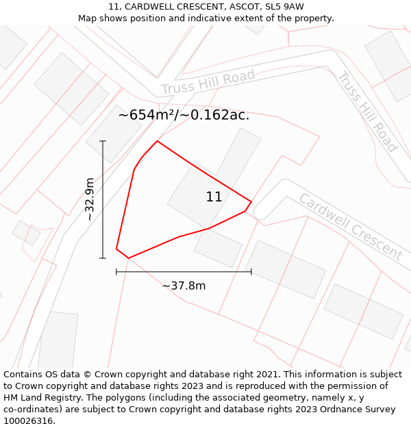 11, CARDWELL CRESCENT, ASCOT, SL5 9AW: Plot and title map