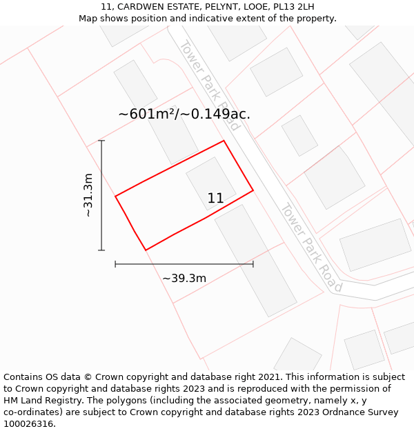 11, CARDWEN ESTATE, PELYNT, LOOE, PL13 2LH: Plot and title map