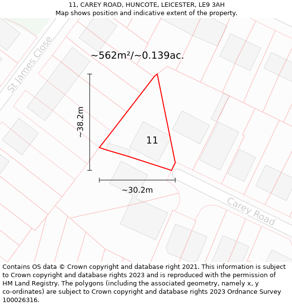 11, CAREY ROAD, HUNCOTE, LEICESTER, LE9 3AH: Plot and title map