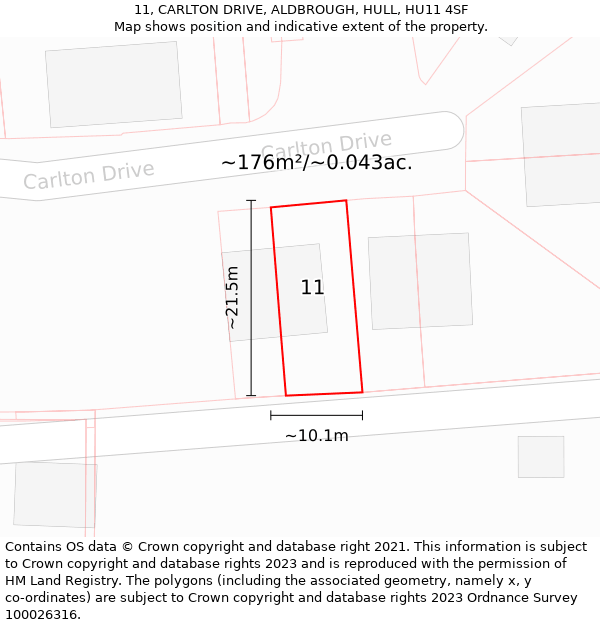 11, CARLTON DRIVE, ALDBROUGH, HULL, HU11 4SF: Plot and title map