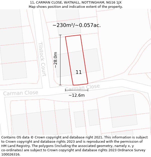 11, CARMAN CLOSE, WATNALL, NOTTINGHAM, NG16 1JX: Plot and title map