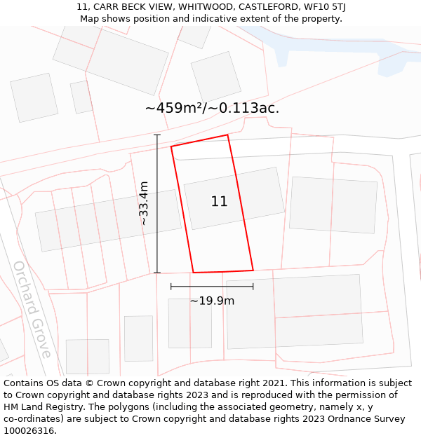 11, CARR BECK VIEW, WHITWOOD, CASTLEFORD, WF10 5TJ: Plot and title map