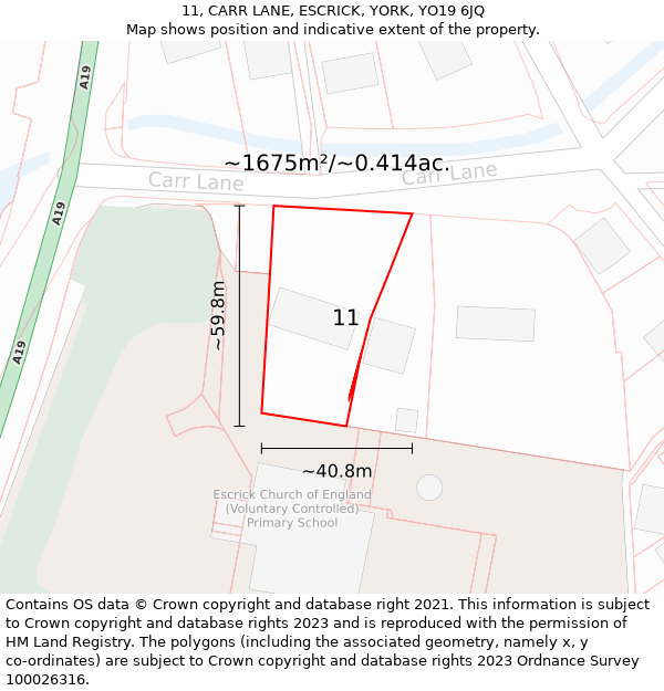 11, CARR LANE, ESCRICK, YORK, YO19 6JQ: Plot and title map