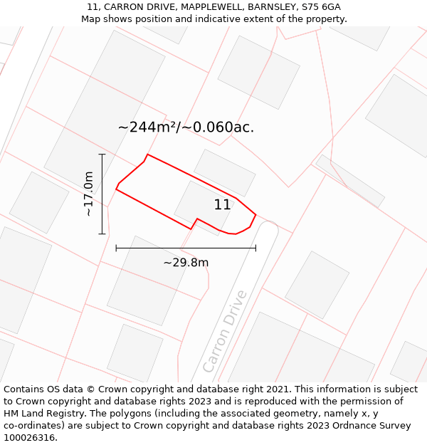 11, CARRON DRIVE, MAPPLEWELL, BARNSLEY, S75 6GA: Plot and title map