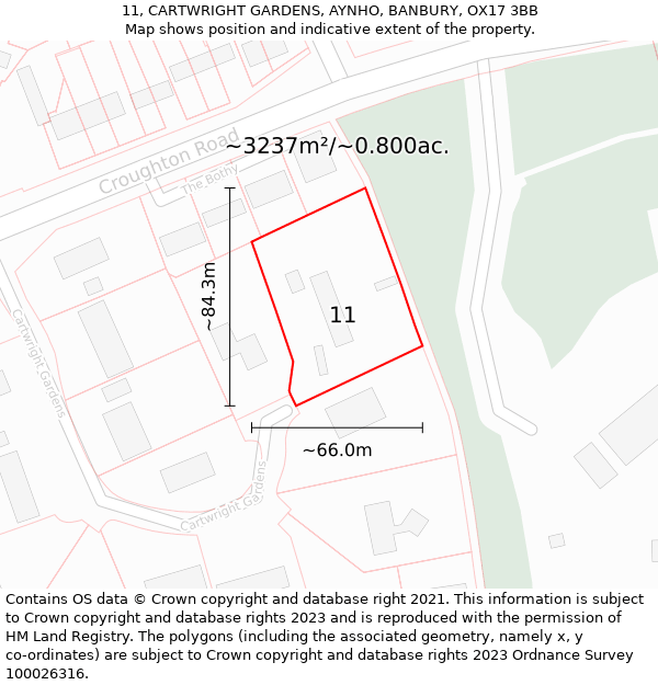 11, CARTWRIGHT GARDENS, AYNHO, BANBURY, OX17 3BB: Plot and title map