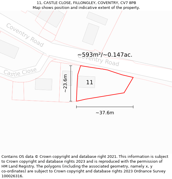 11, CASTLE CLOSE, FILLONGLEY, COVENTRY, CV7 8PB: Plot and title map