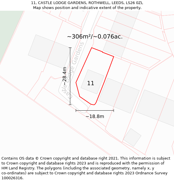 11, CASTLE LODGE GARDENS, ROTHWELL, LEEDS, LS26 0ZL: Plot and title map