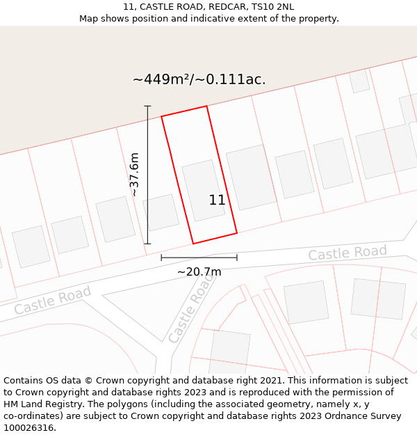 11, CASTLE ROAD, REDCAR, TS10 2NL: Plot and title map