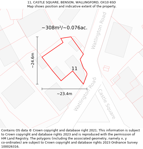 11, CASTLE SQUARE, BENSON, WALLINGFORD, OX10 6SD: Plot and title map