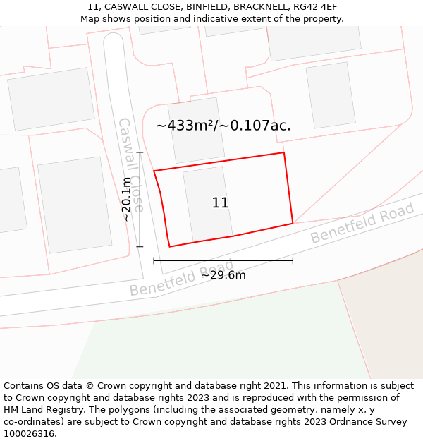 11, CASWALL CLOSE, BINFIELD, BRACKNELL, RG42 4EF: Plot and title map