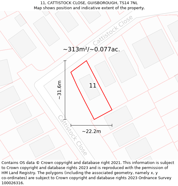 11, CATTISTOCK CLOSE, GUISBOROUGH, TS14 7NL: Plot and title map