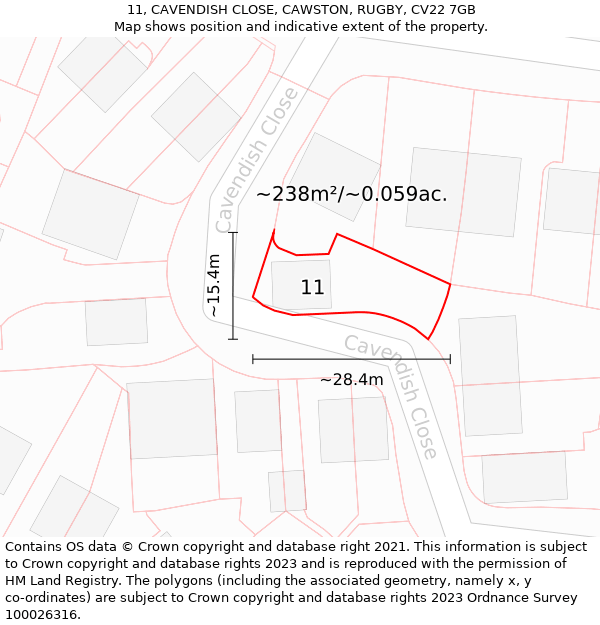11, CAVENDISH CLOSE, CAWSTON, RUGBY, CV22 7GB: Plot and title map