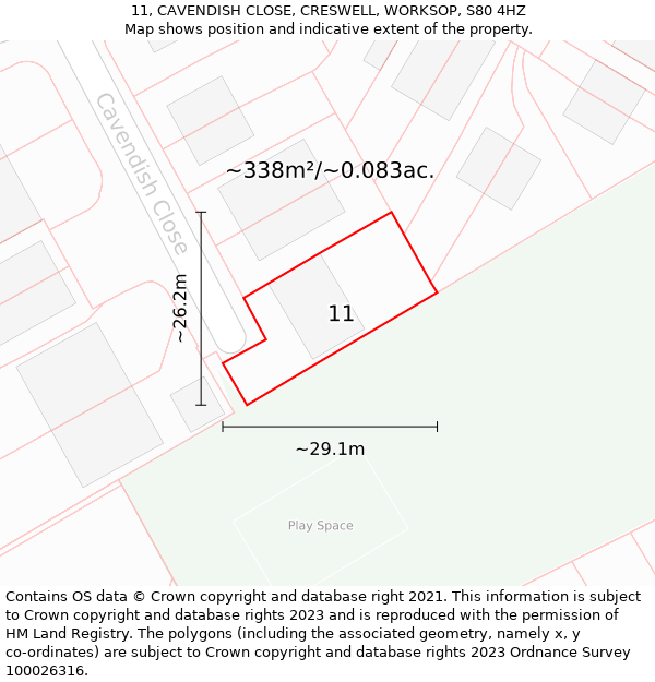 11, CAVENDISH CLOSE, CRESWELL, WORKSOP, S80 4HZ: Plot and title map