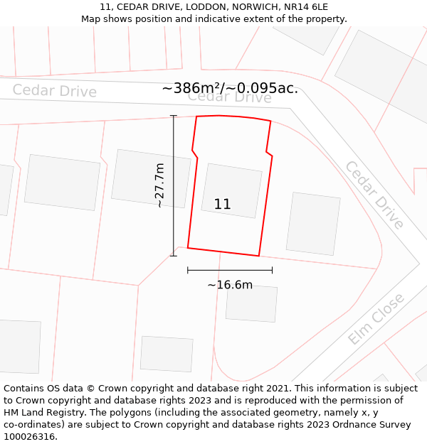 11, CEDAR DRIVE, LODDON, NORWICH, NR14 6LE: Plot and title map