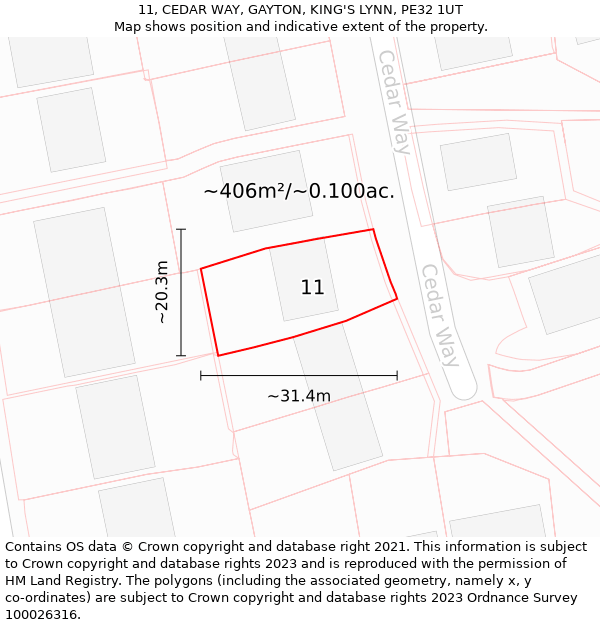 11, CEDAR WAY, GAYTON, KING'S LYNN, PE32 1UT: Plot and title map