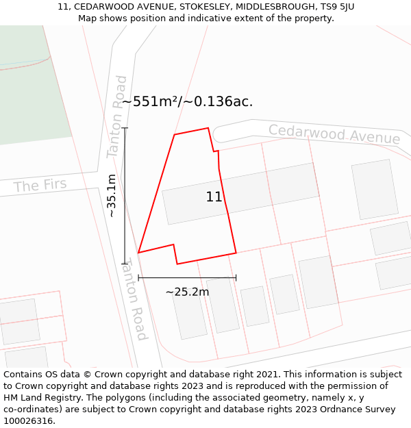 11, CEDARWOOD AVENUE, STOKESLEY, MIDDLESBROUGH, TS9 5JU: Plot and title map