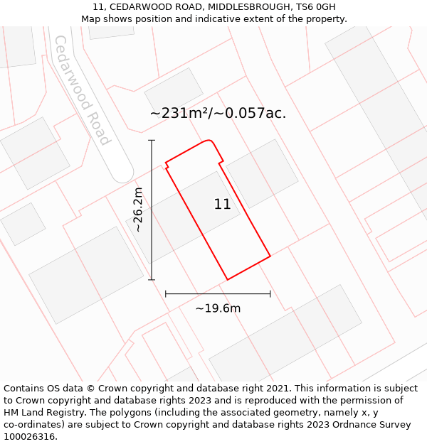 11, CEDARWOOD ROAD, MIDDLESBROUGH, TS6 0GH: Plot and title map