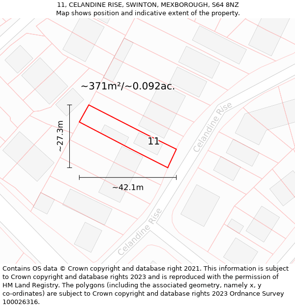 11, CELANDINE RISE, SWINTON, MEXBOROUGH, S64 8NZ: Plot and title map
