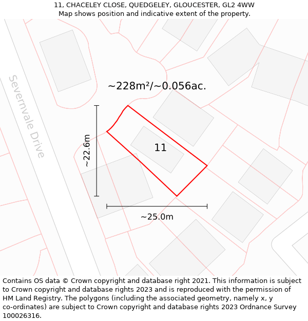 11, CHACELEY CLOSE, QUEDGELEY, GLOUCESTER, GL2 4WW: Plot and title map