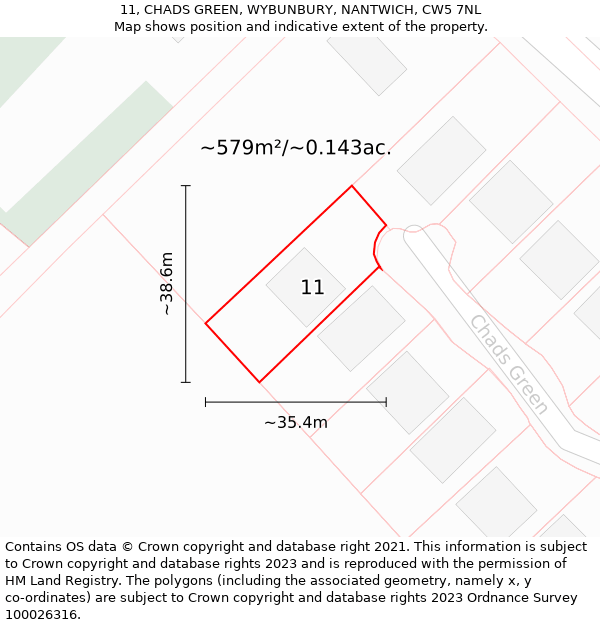 11, CHADS GREEN, WYBUNBURY, NANTWICH, CW5 7NL: Plot and title map