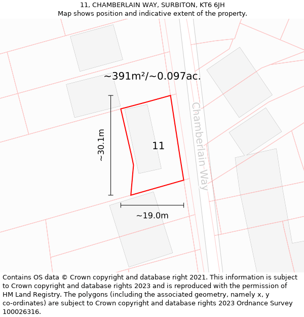 11, CHAMBERLAIN WAY, SURBITON, KT6 6JH: Plot and title map