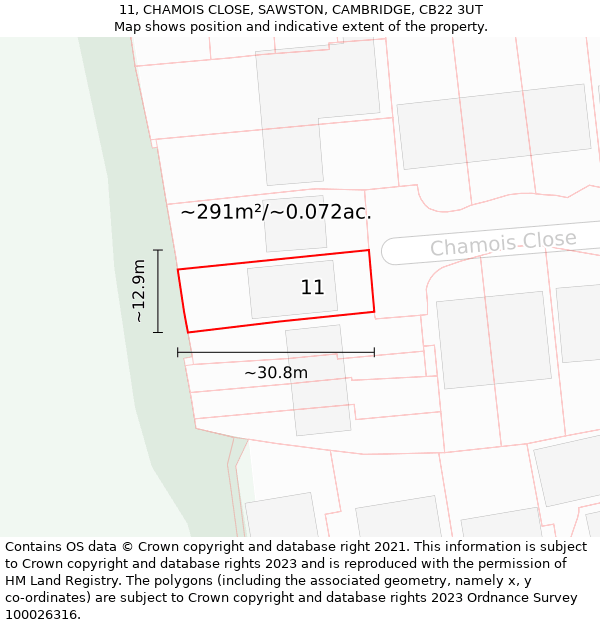 11, CHAMOIS CLOSE, SAWSTON, CAMBRIDGE, CB22 3UT: Plot and title map