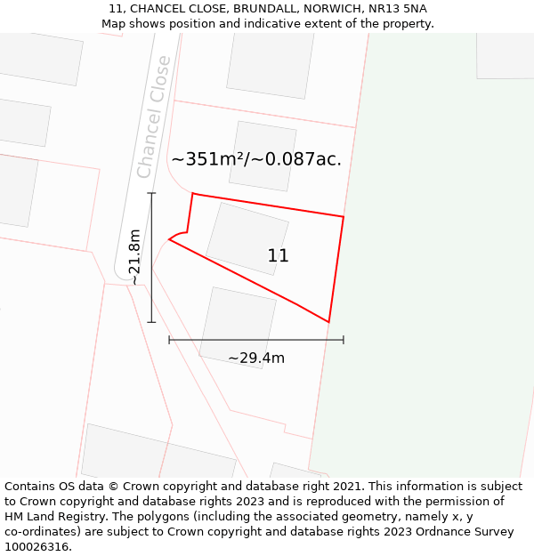 11, CHANCEL CLOSE, BRUNDALL, NORWICH, NR13 5NA: Plot and title map