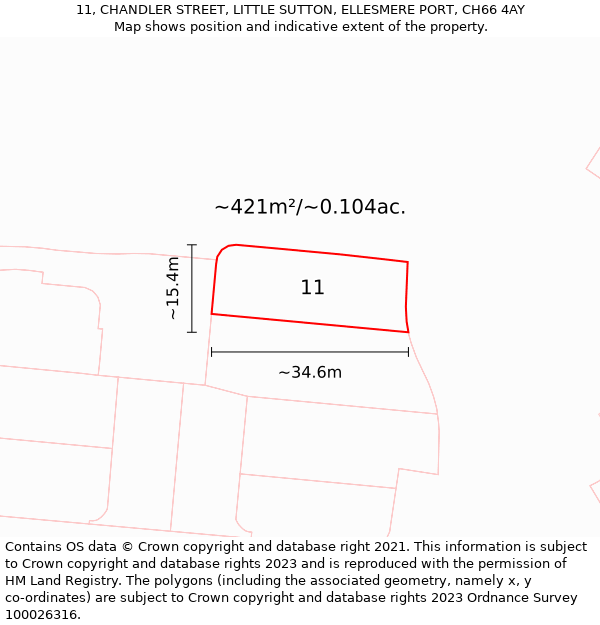 11, CHANDLER STREET, LITTLE SUTTON, ELLESMERE PORT, CH66 4AY: Plot and title map