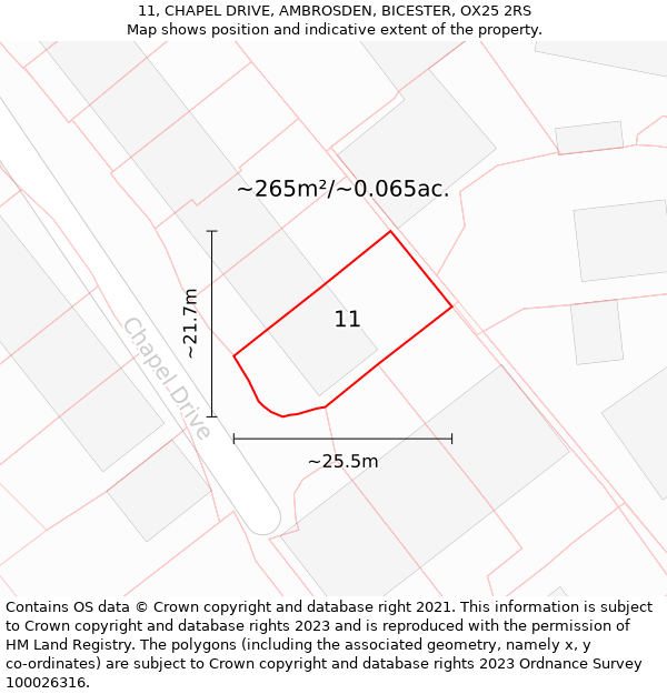 11, CHAPEL DRIVE, AMBROSDEN, BICESTER, OX25 2RS: Plot and title map