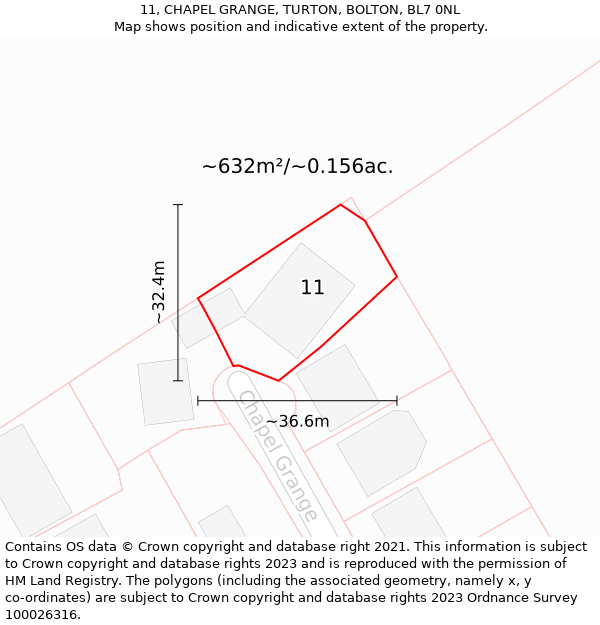 11, CHAPEL GRANGE, TURTON, BOLTON, BL7 0NL: Plot and title map