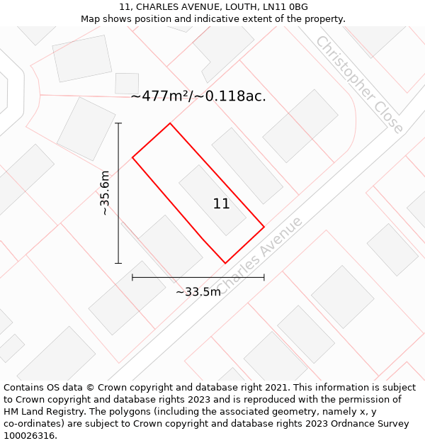 11, CHARLES AVENUE, LOUTH, LN11 0BG: Plot and title map