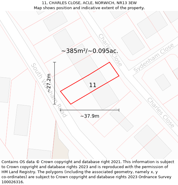 11, CHARLES CLOSE, ACLE, NORWICH, NR13 3EW: Plot and title map